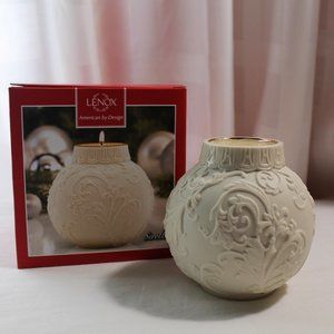 Lenox Ornamental Glow Holly Scrollwork Votive Holder, Bisque Porcelain, NIB